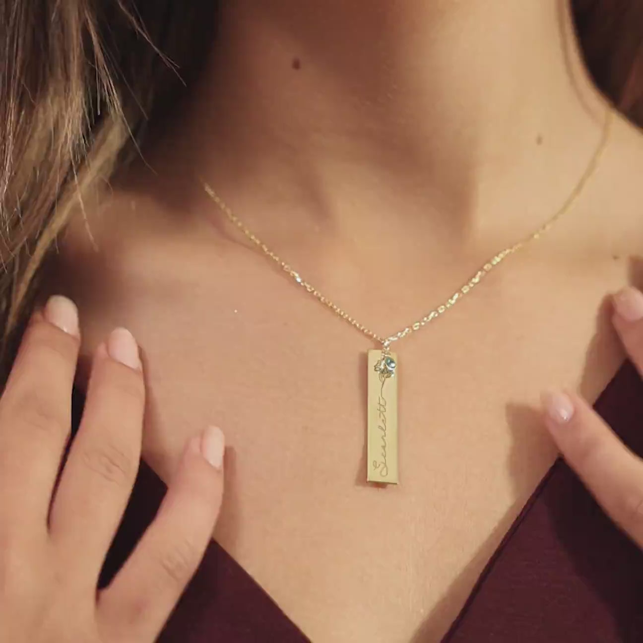 Birthflower Bar Necklace with Name & Birthstone