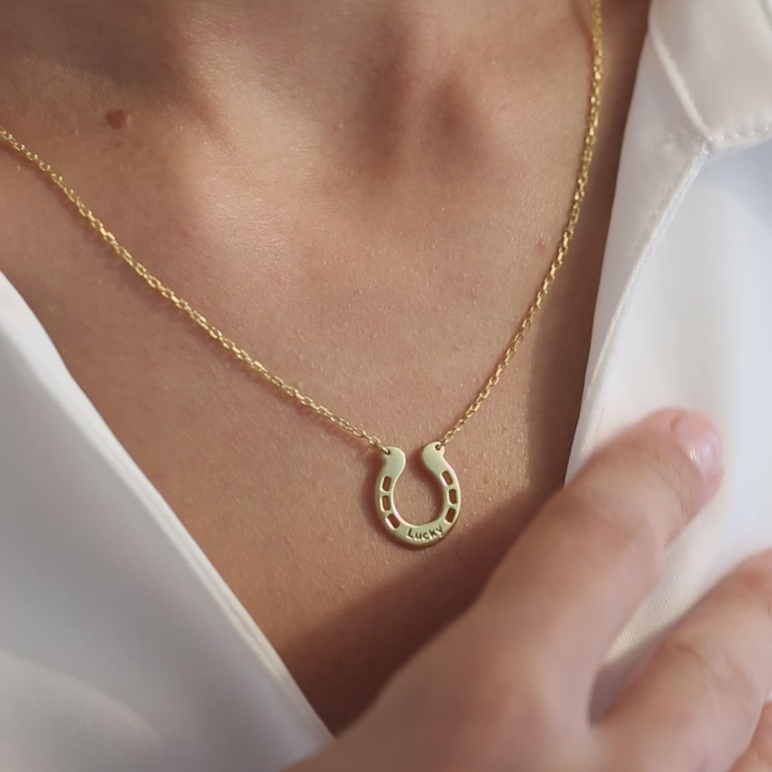 Engraved Horseshoe Charm Necklace 
