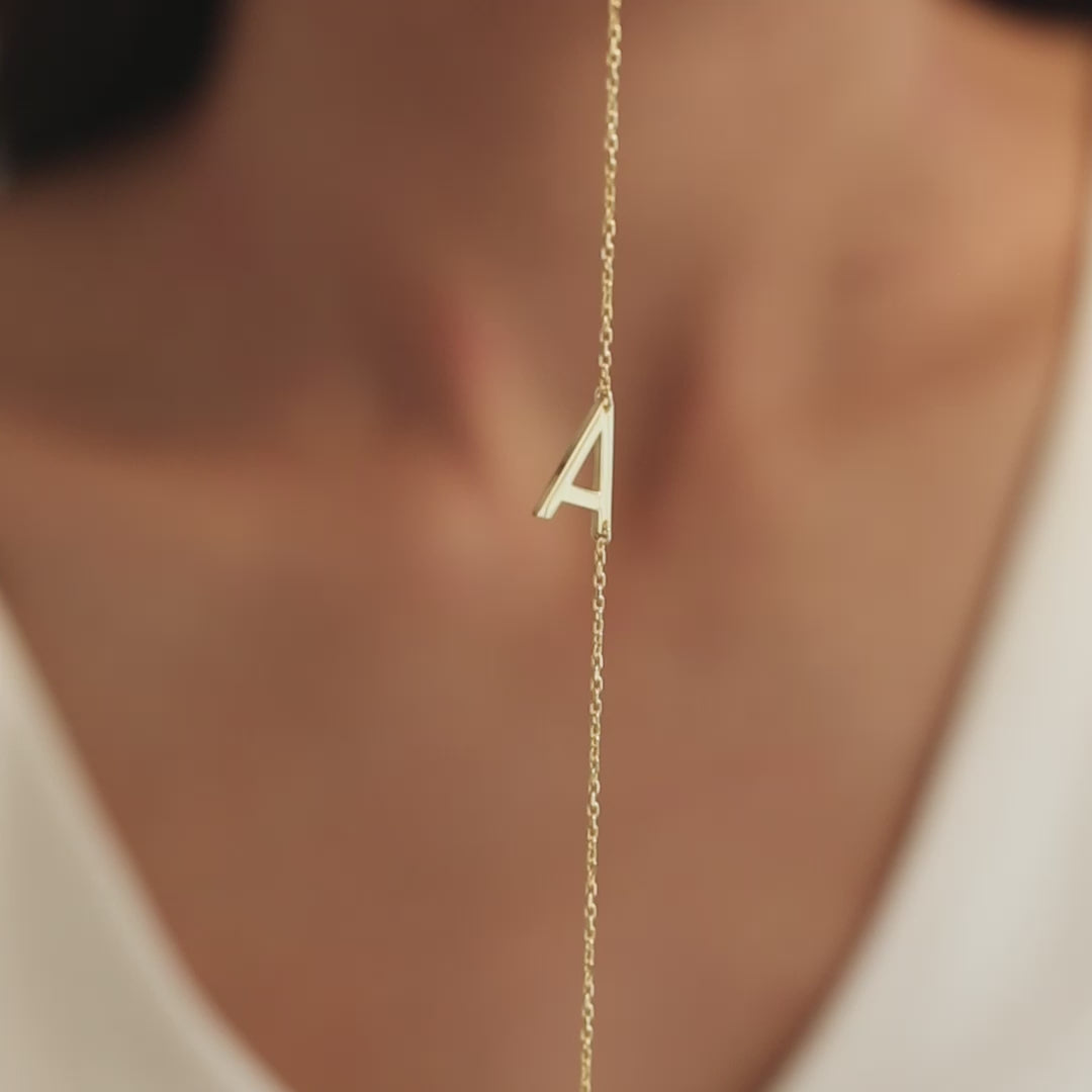 Custom Necklace with Sideways Initial Pendant 