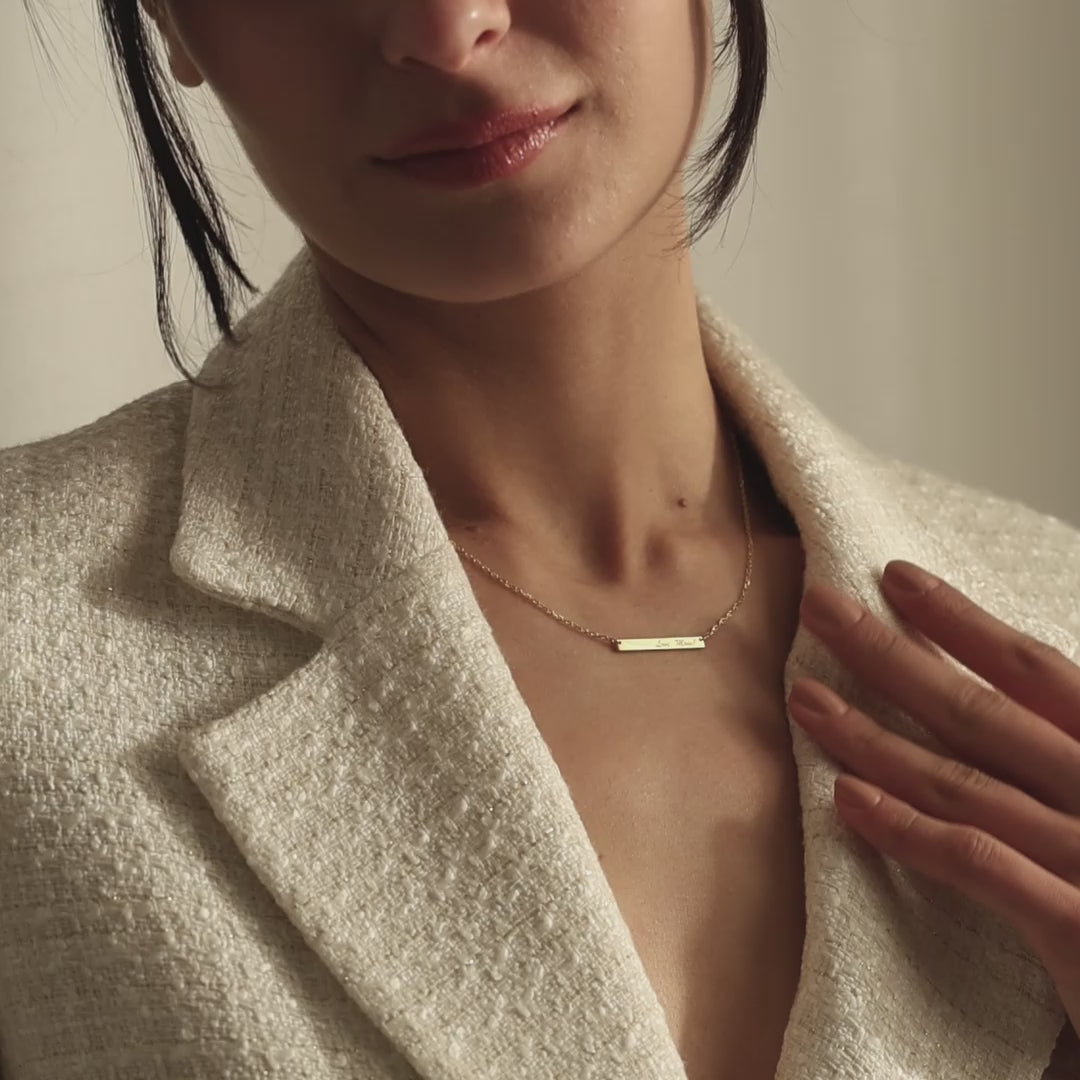 Custom Necklace with Engraved Mini Bar Pendant