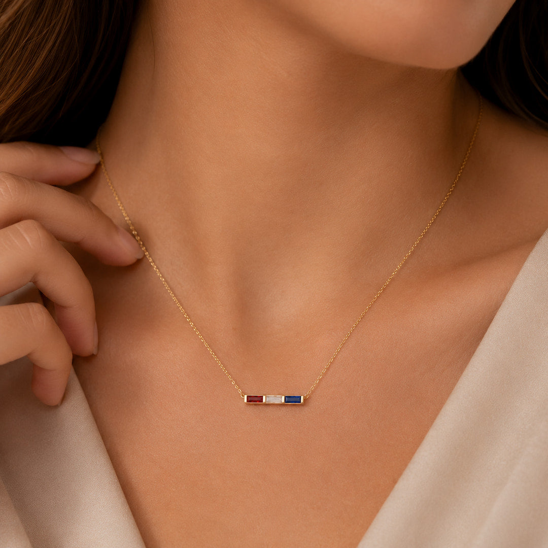 America 250 Baguette Birthstone Necklace