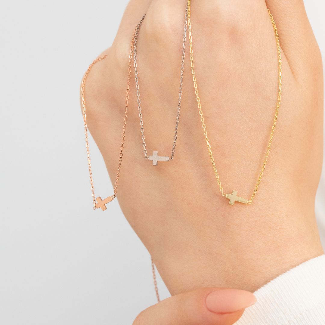 Sideways Cross Necklace Women