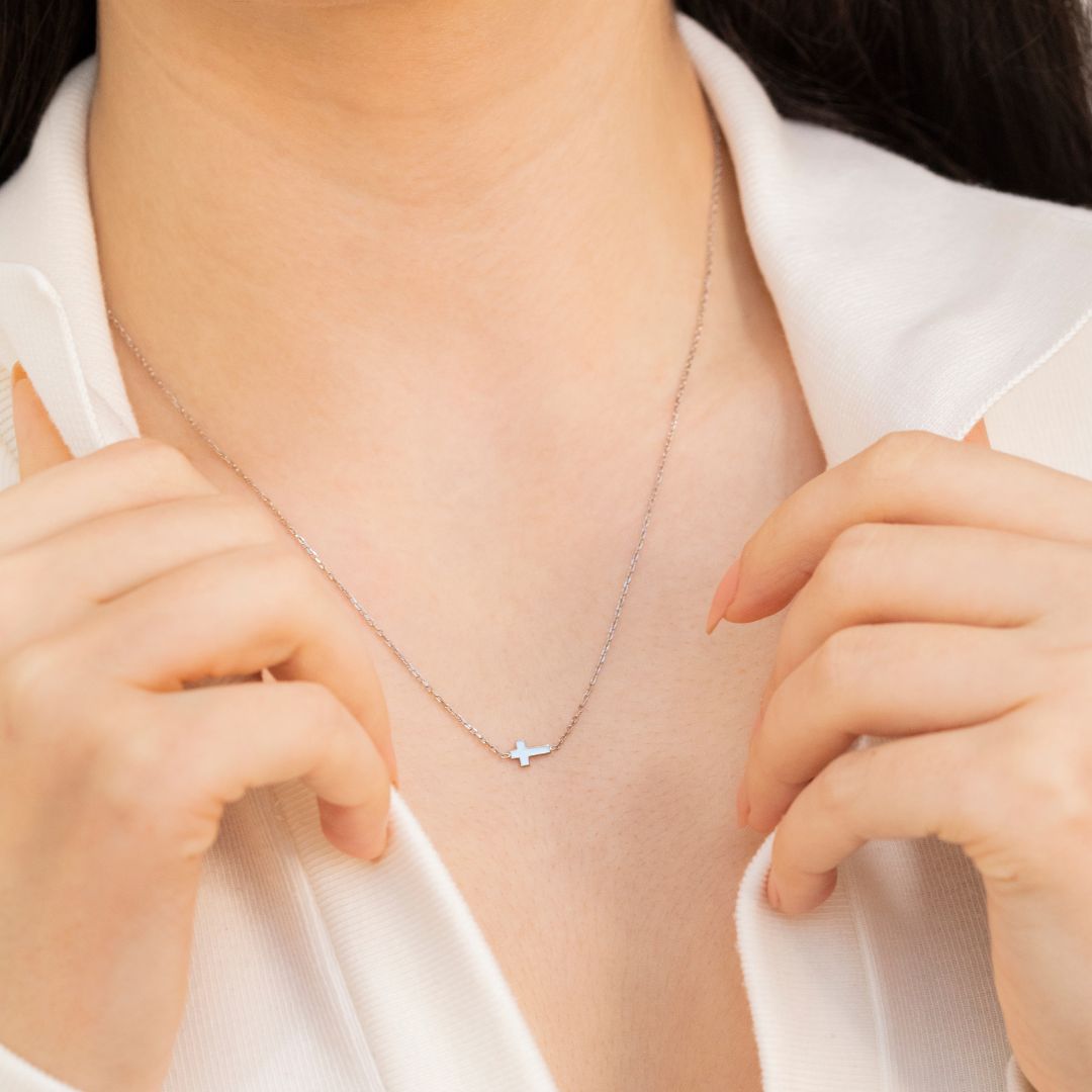 Sideways Cross Necklace Women silveristic