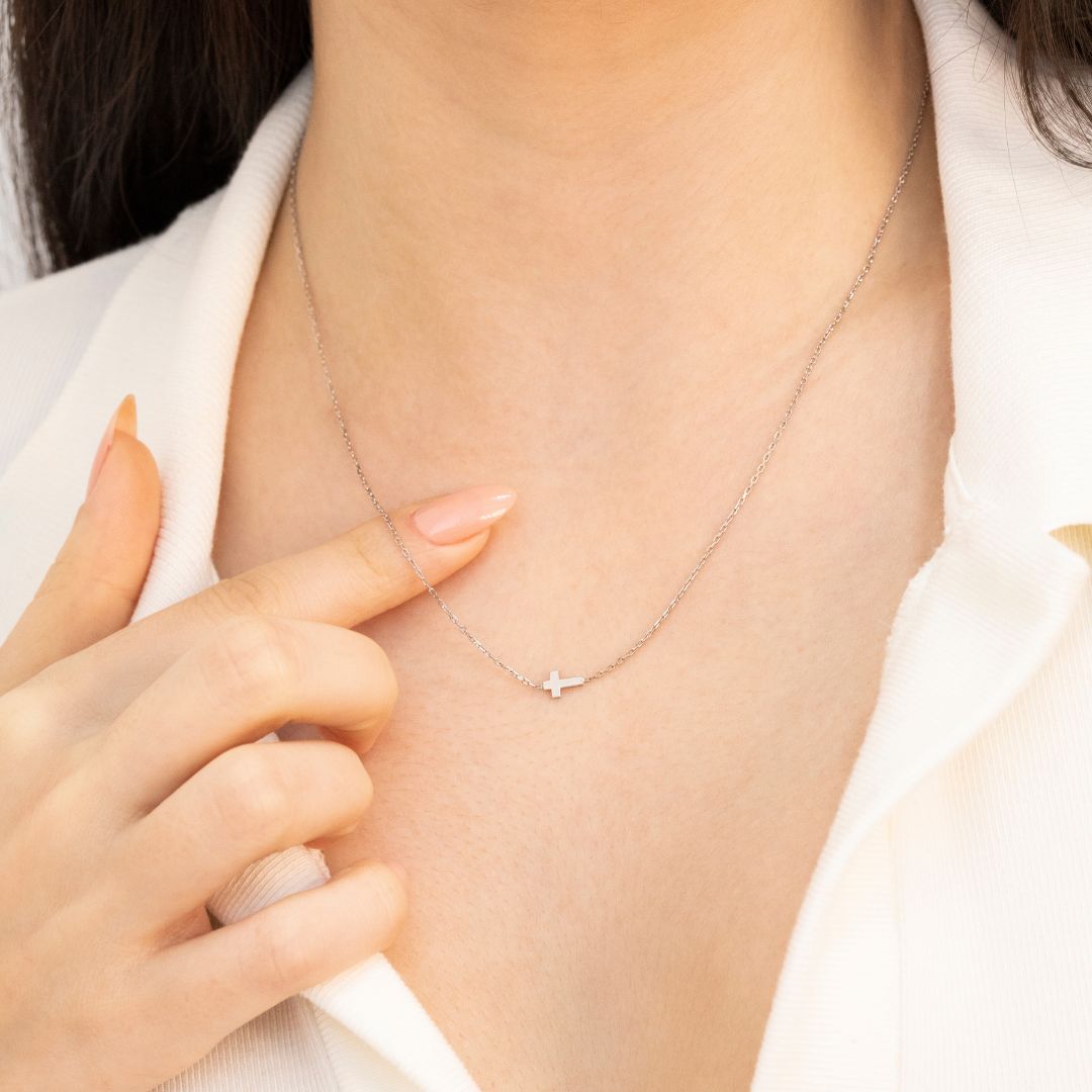 Sideways Cross Necklace Women silveristic