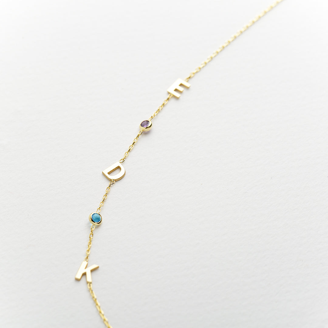 Sideways Cross on Necklace with Birthstone & Initial