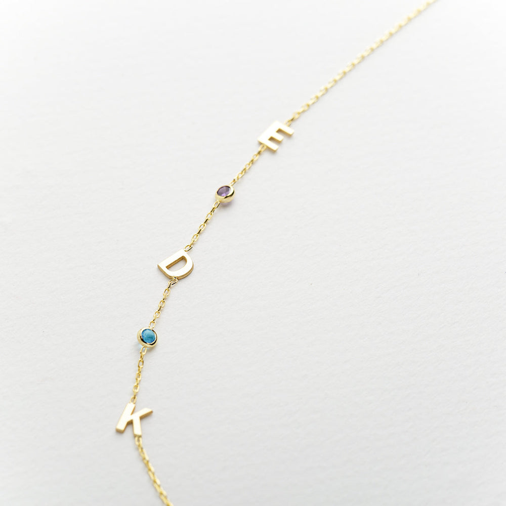 Sideways Cross on Necklace with Birthstone & Initial