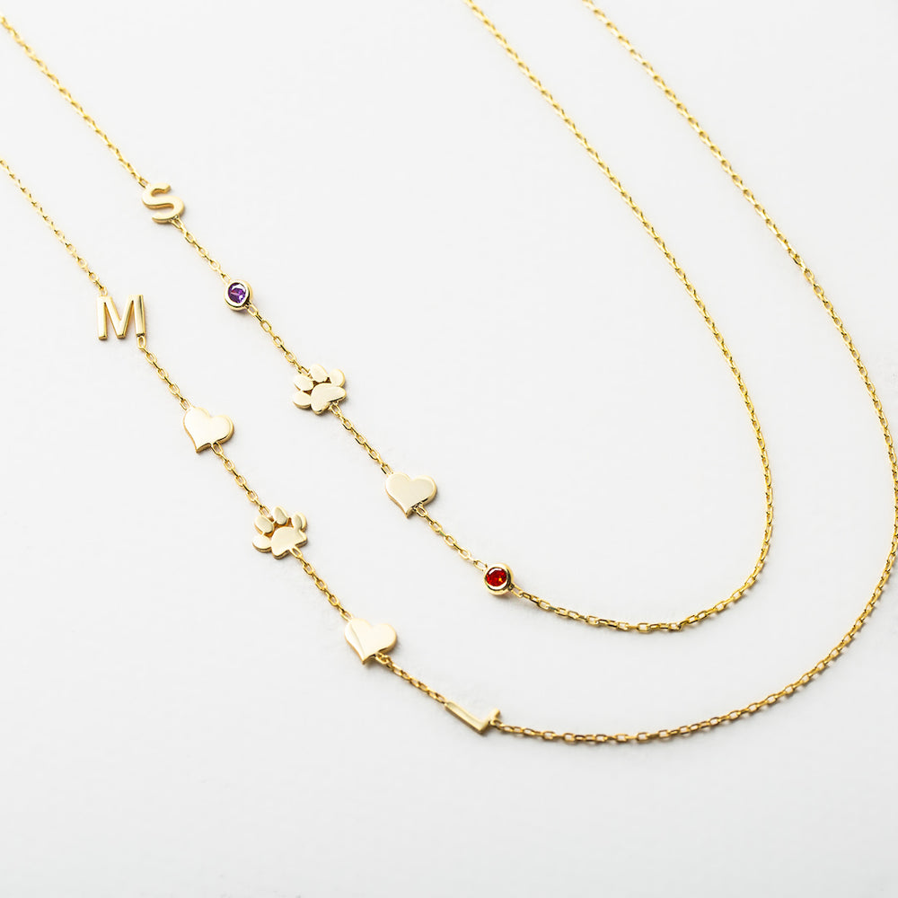 Sideways Paw Letter Necklace