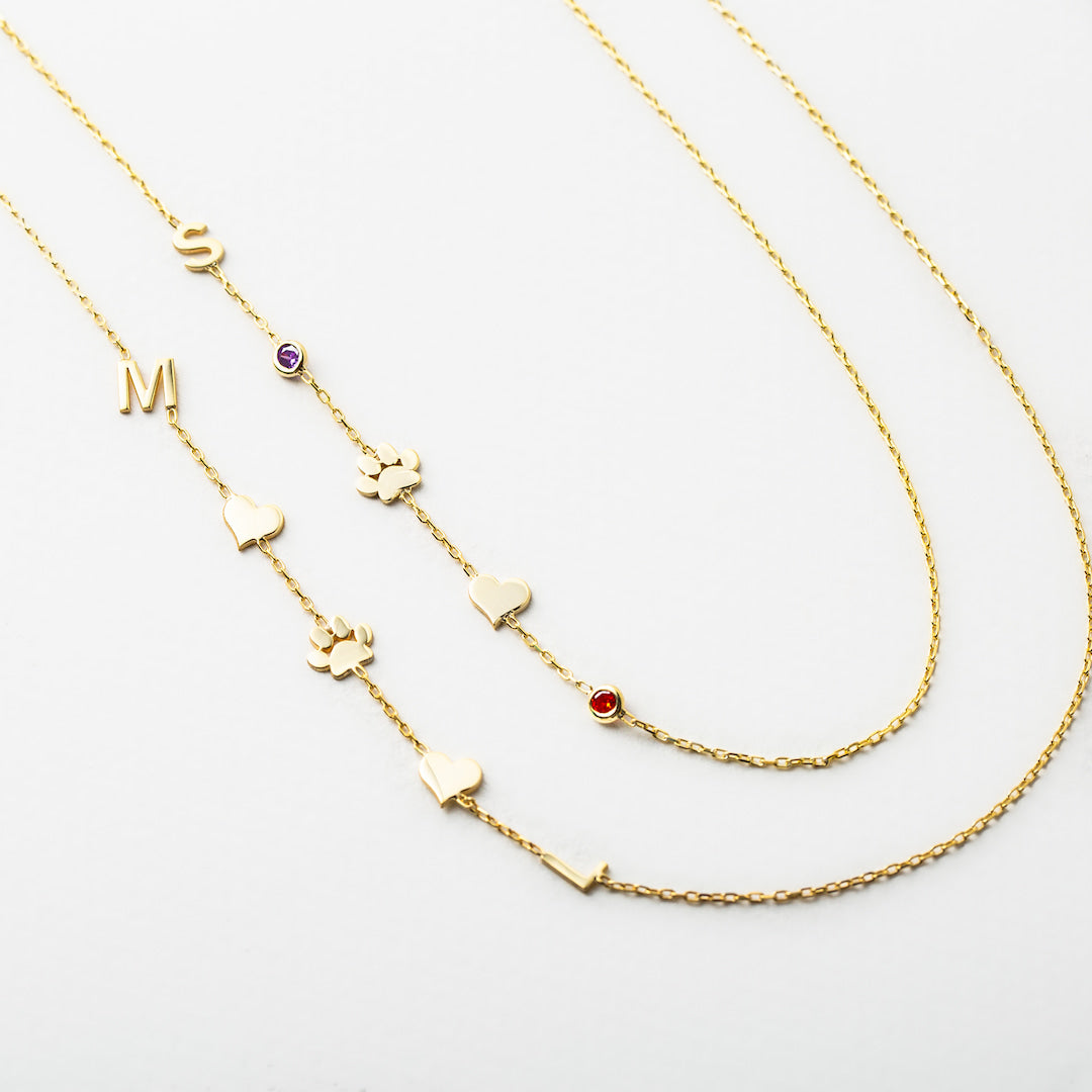 Sideways Paw Letter Necklace