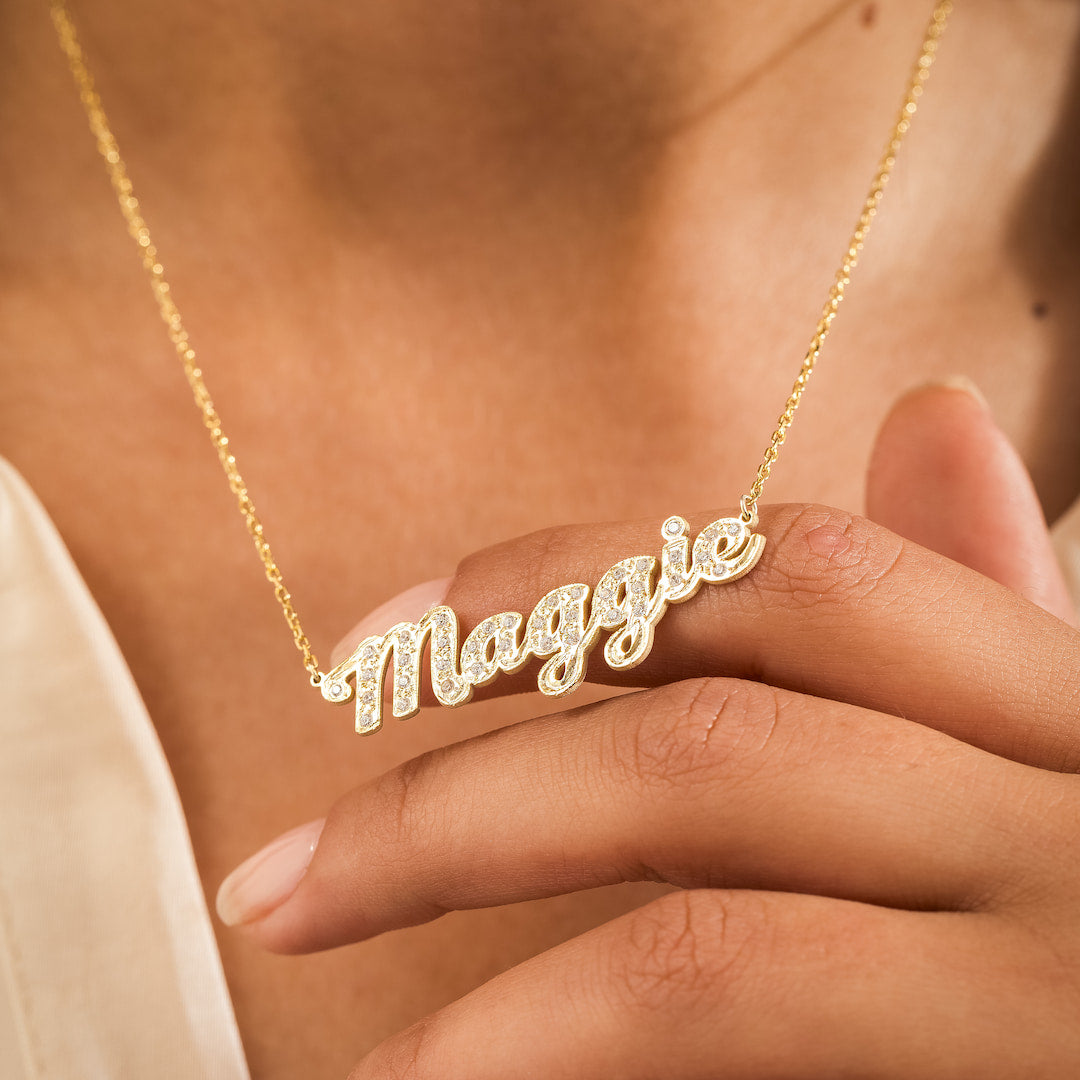 name necklace with CZ diamond 