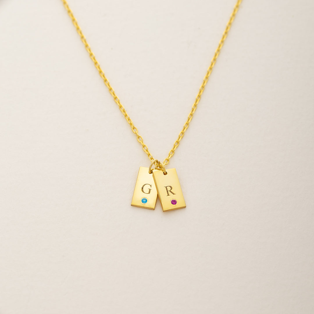 Initial Tag Necklace with Birthstone