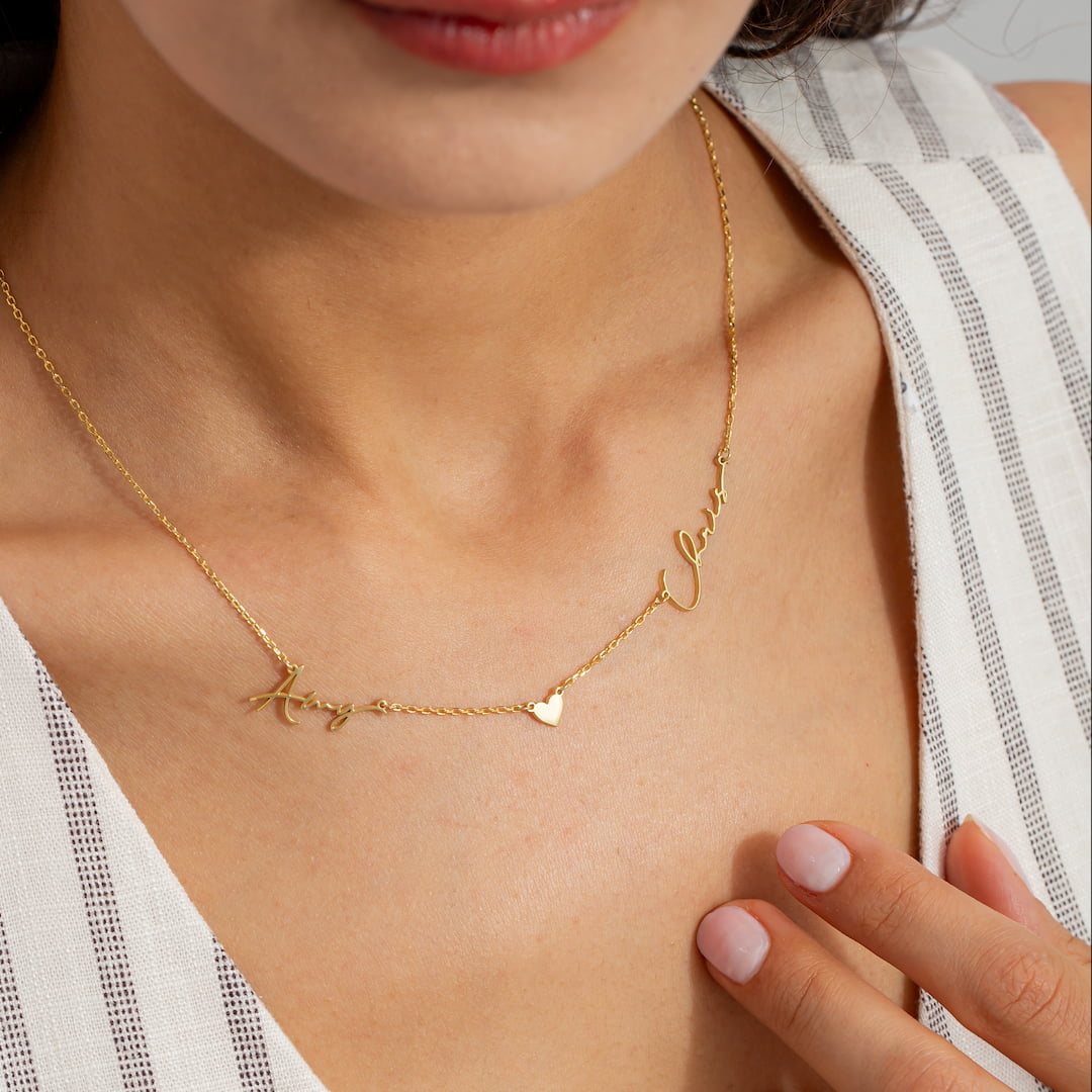 Two Name Necklace With Heart silveristic