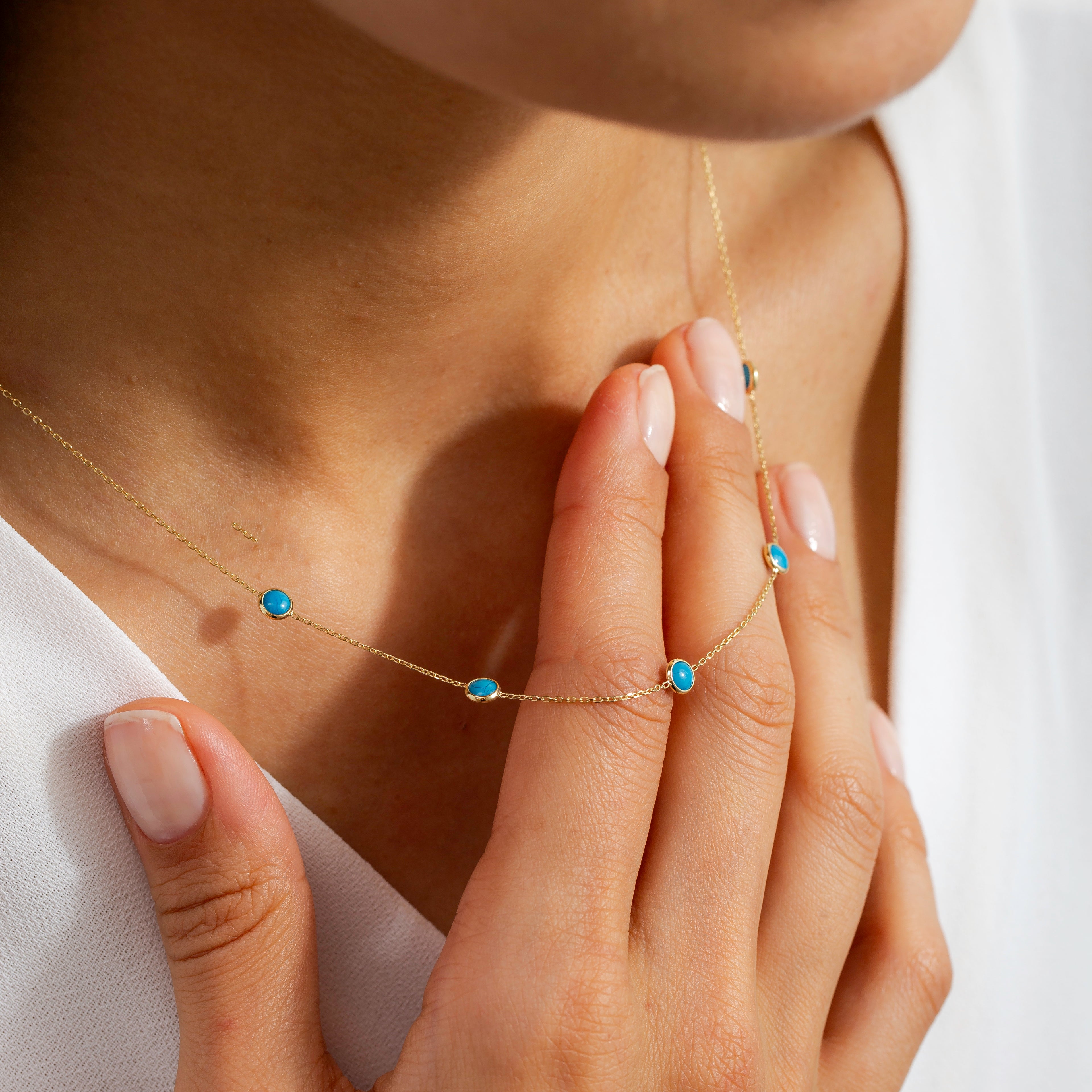 14K Solid Gold Blue Turquoise Necklace