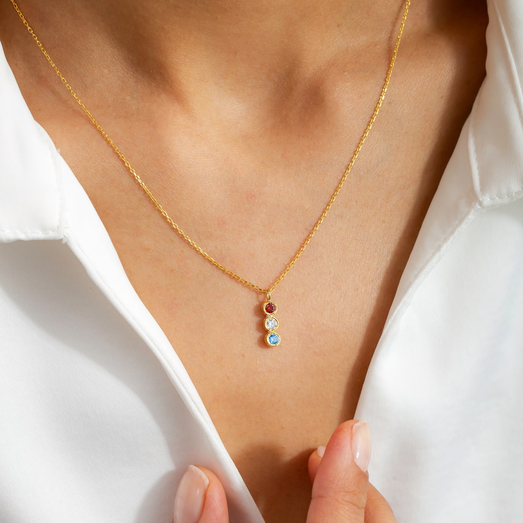 Vertical Family Birthstone Necklace 