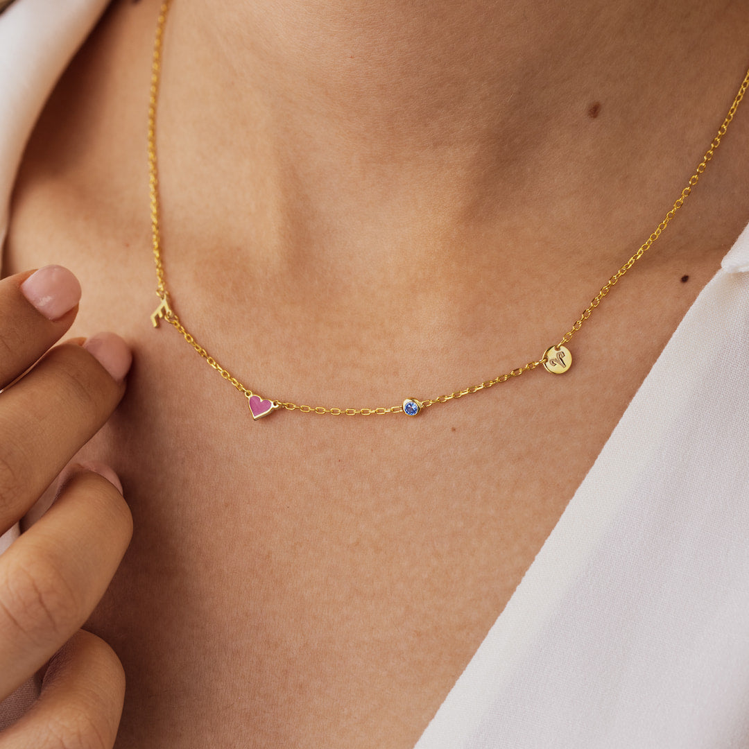 Initial Heart Birthstone and Zodiac Pendant