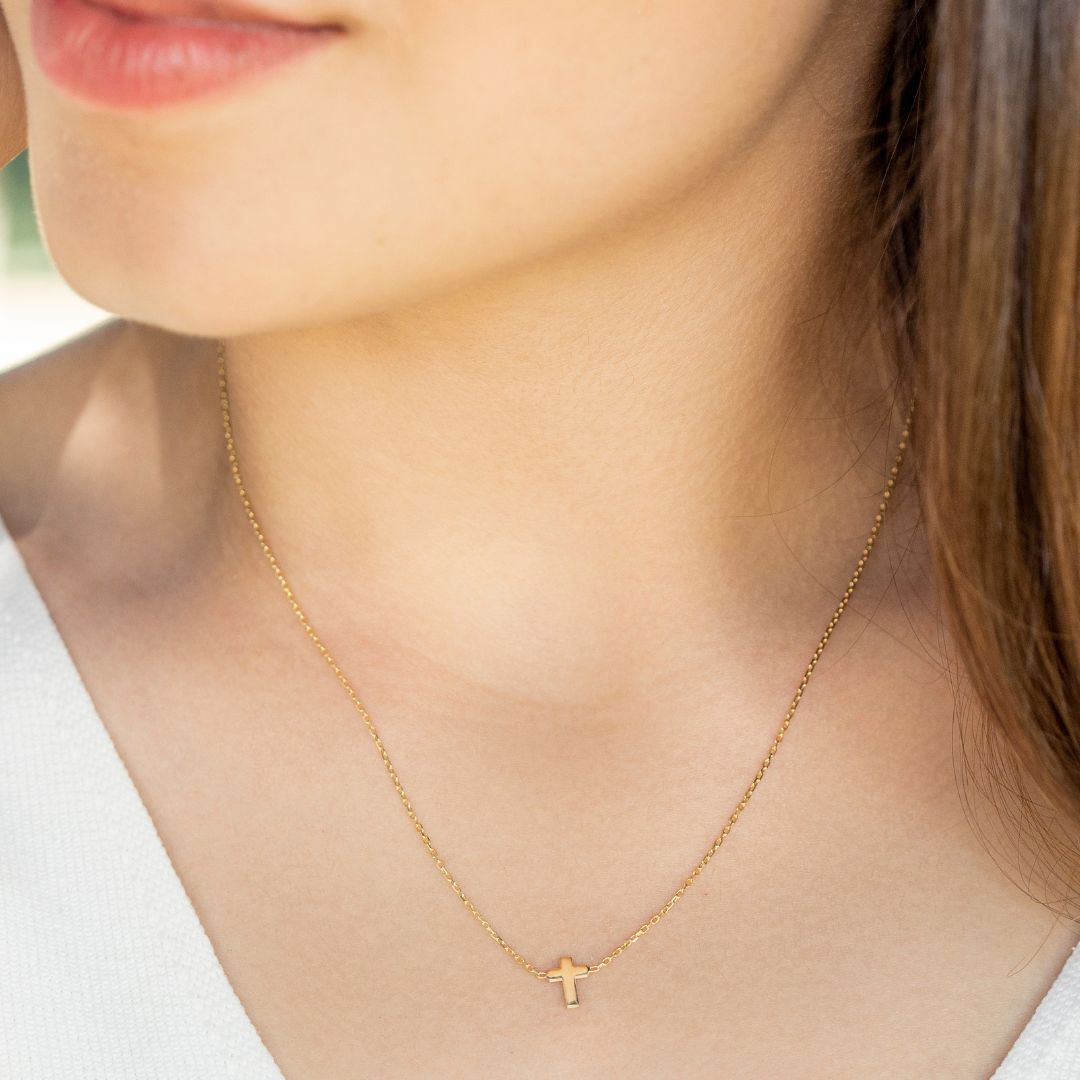 14K Solid Gold Cross Necklace