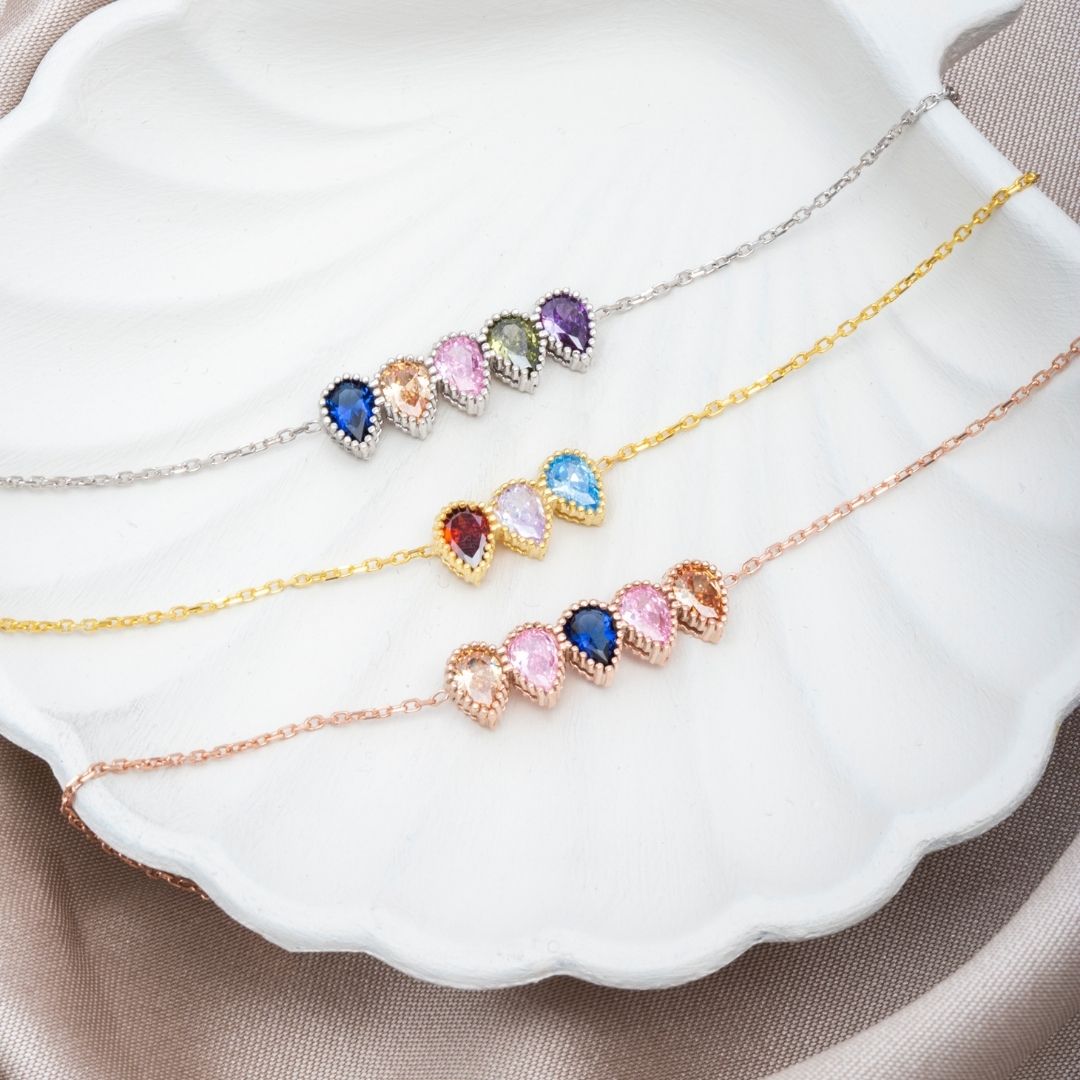 Birthstone necklace with drop shape Mothers Day Gift for moms drop shape Family birthstone necklace cute gift for moms christmas gift for her