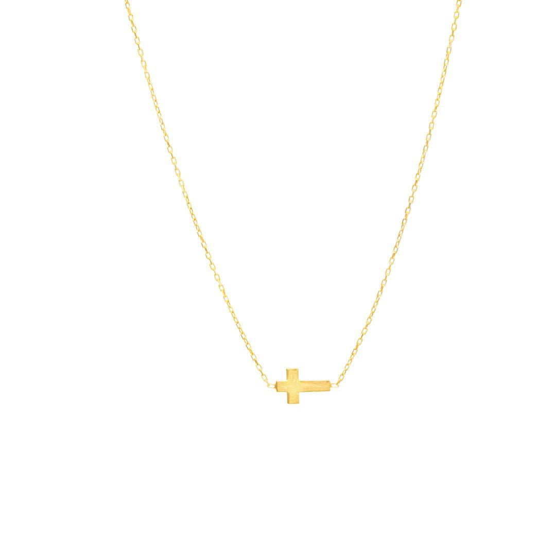 14K Gold Centered Sideways Cross Necklace