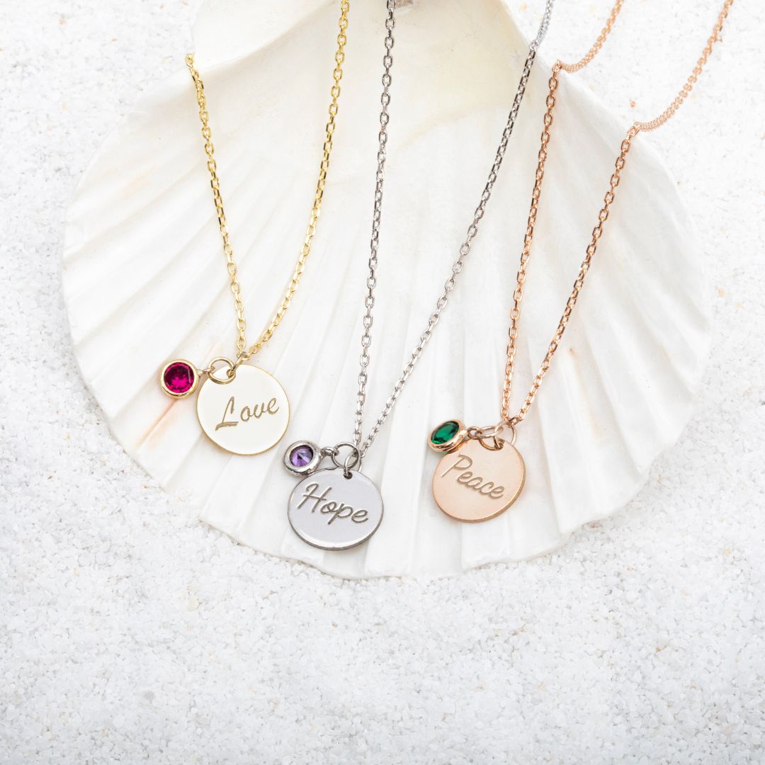 Name Disk Birthstone Necklace