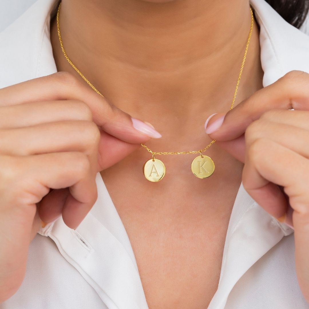 Couples initials on disk necklace
