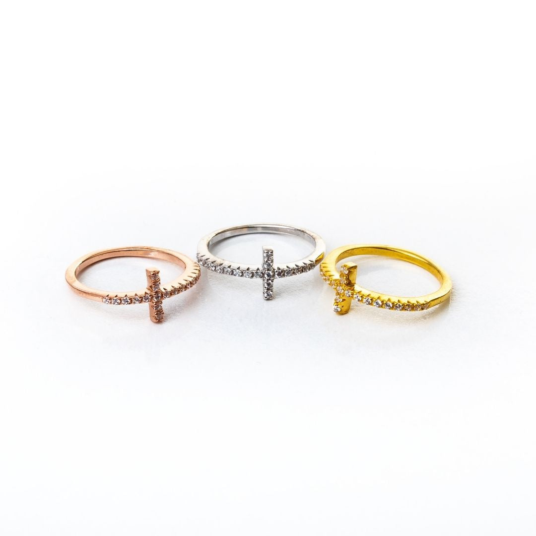 Gold Cross Ring Sterling Silver Cross Ring Christmas Gift for her Valentine's day gift Mother's Day Gift Mom Gift Mama Gift 