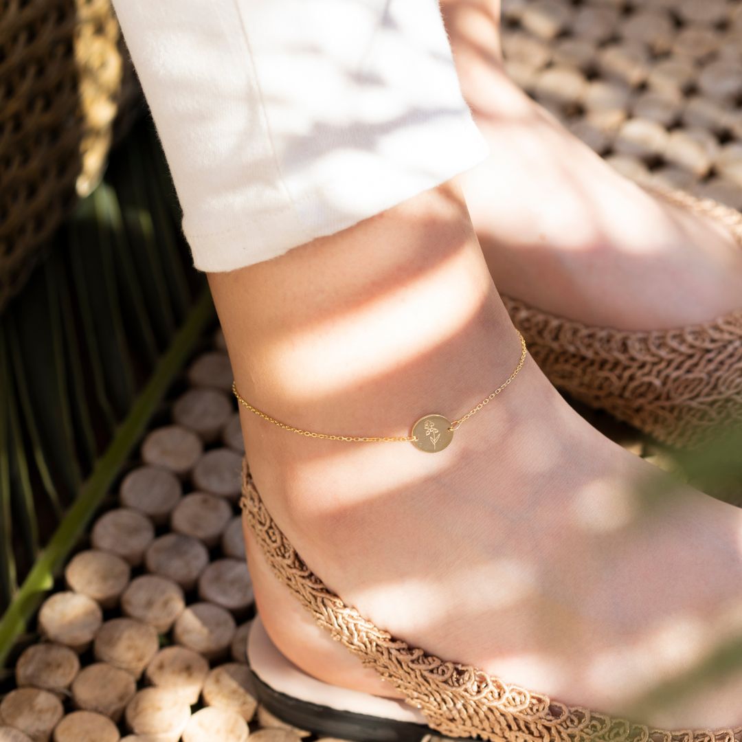 Custom Birth Flower Disk Anklet