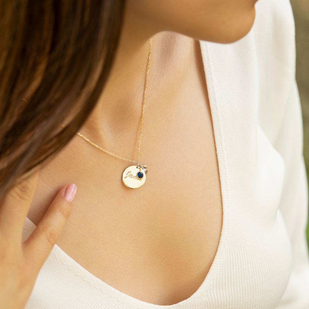 Name Disk Birthstone Necklace