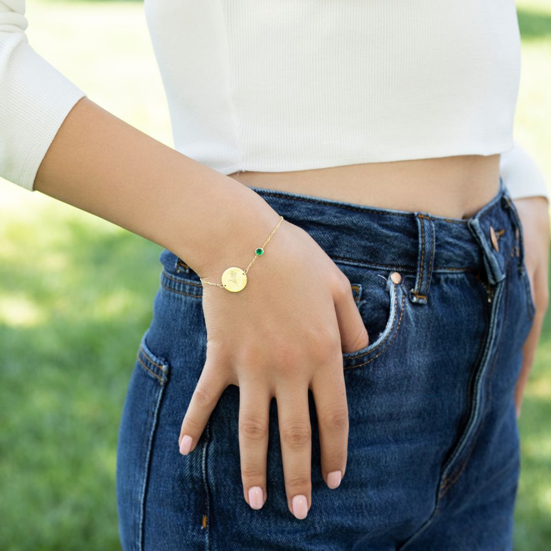 Birth Flower and Birthstones Bracelet