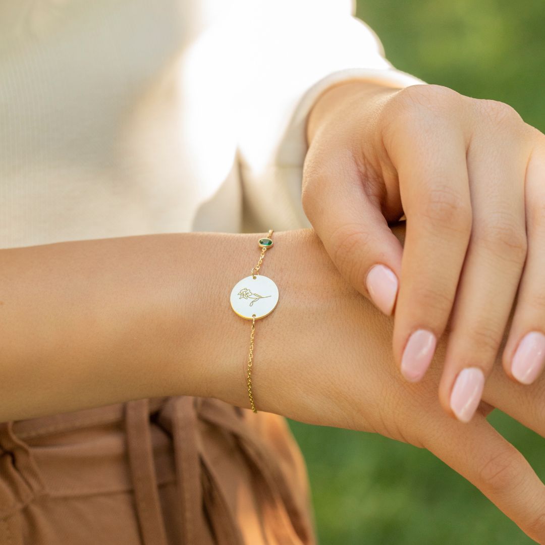 Birth Flower and Birthstones Bracelet