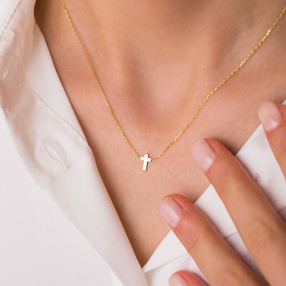 14K Solid Gold Cross Necklace