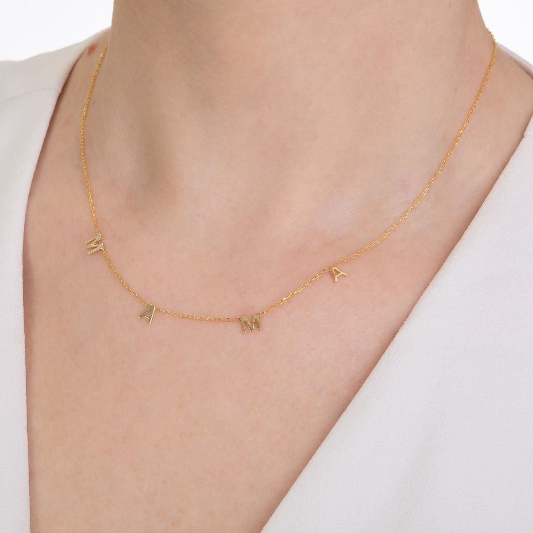 Gold Initials Necklace Sterling Silver Custom Letter Name Necklace with Personalized Letters Christmas Gift Valentine's day gift Mother's Day Gift Mom Gift Mama Gift 
