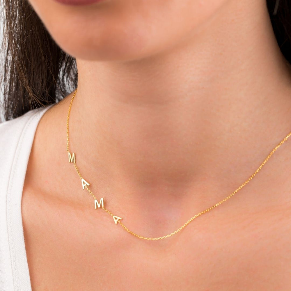 Gold Sideway Letter Name Necklace Sterling Silver Dainty Sideways Letter Necklace with personalized letters Christmas Gift Valentine's day gift Mother's Day Gift Mom Gift Mama Gift 
