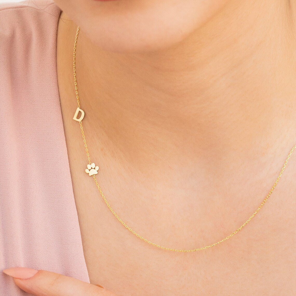 Sideways Paw Letter Necklace