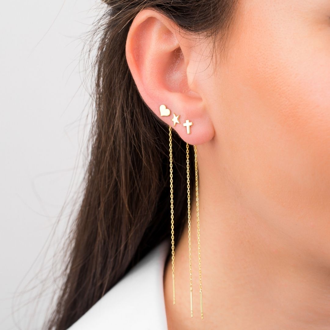 Minimalist Letter Threader Earring Christmas Gift Personalized Custom Letter Threader Earring Heart earring cross earring Valentine's day gift Mother's Day Gift Mom Gift Mama Gift 