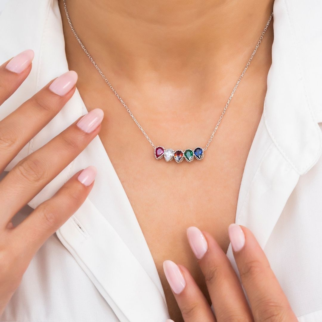 Mothers Day Gift for moms drop shape Family birthstone necklace cute gift for moms christmas gift for her