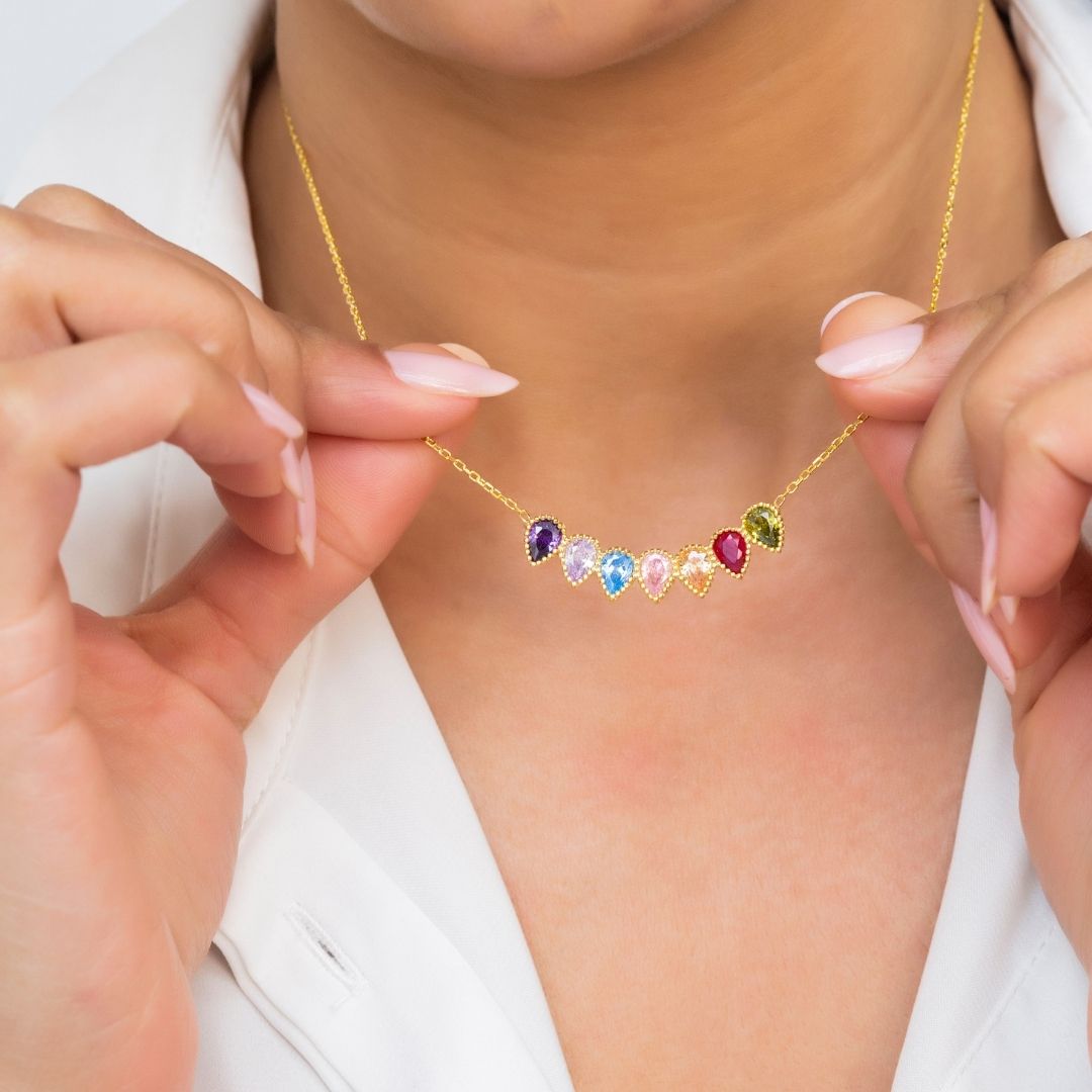 Mothers Day Gift for moms drop shaped Family birthstone necklace cute gift for moms christmas gift for her