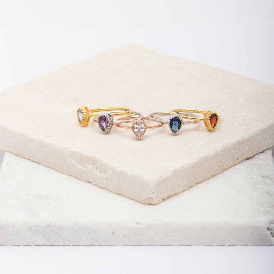 Drop Shape Birthstone Ring