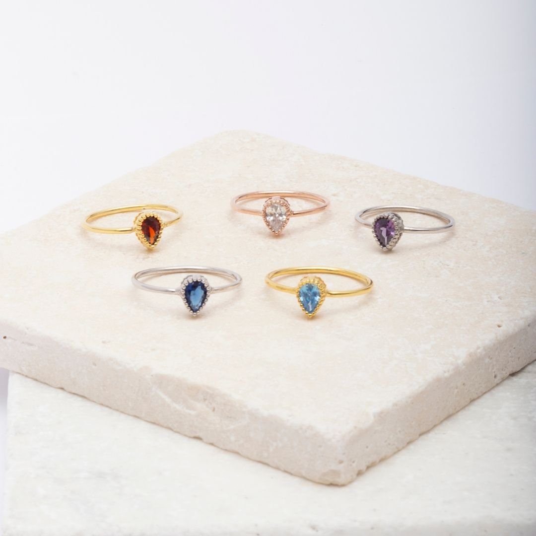 Drop Shape Birthstone Ring
