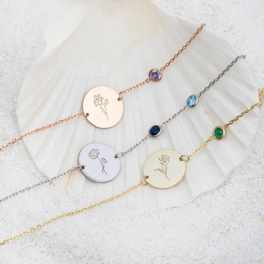 Birth Flower and Birthstones Bracelet