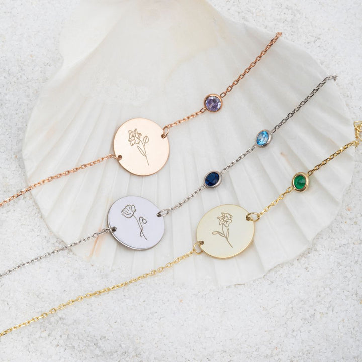 Birth Flower and Birthstones Bracelet