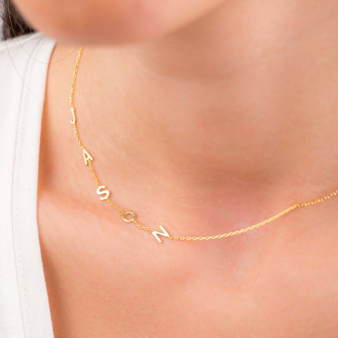 Sideway Letter Name Necklace Sterling Silver Dainty Sideways Letter Necklace with personalized letters Christmas Gift Valentine's day gift