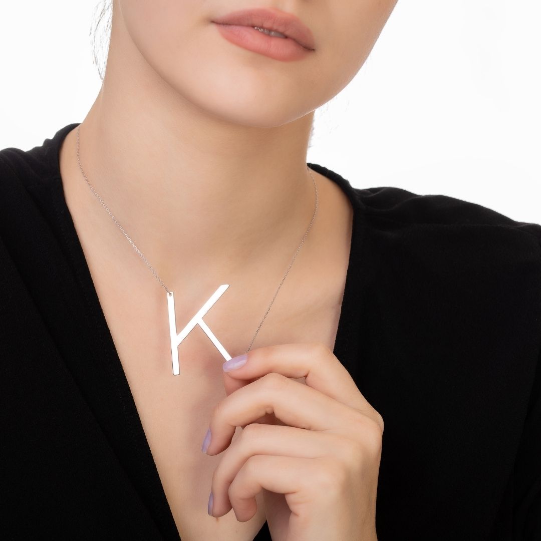 Sterling Silver Large Initial Necklace Custom Letter Necklace with large initials Christmas Gift Valentine's day gift Mother's Day Gift Mom Gift Mama Gift 