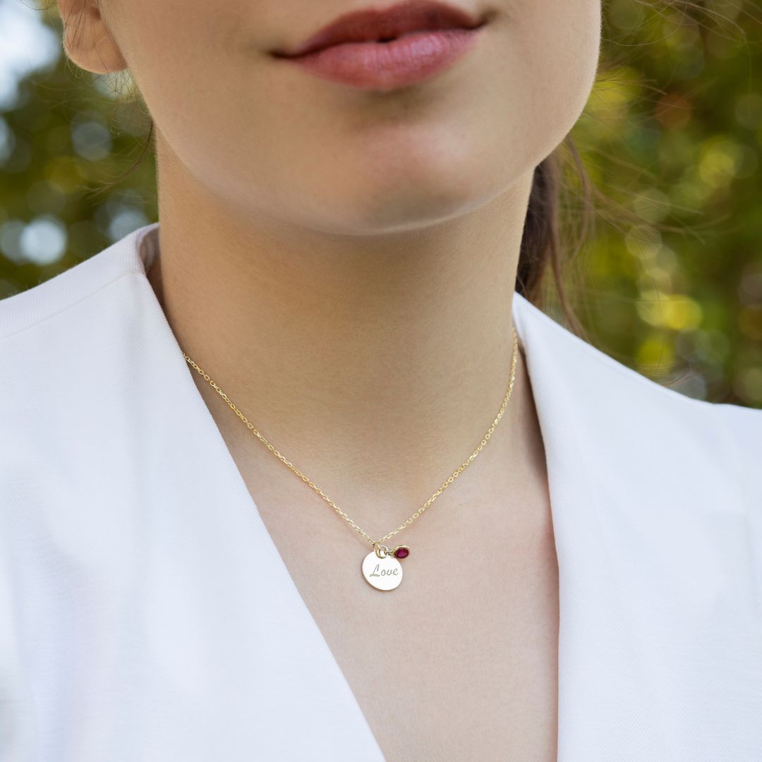 Name Disk Birthstone Necklace