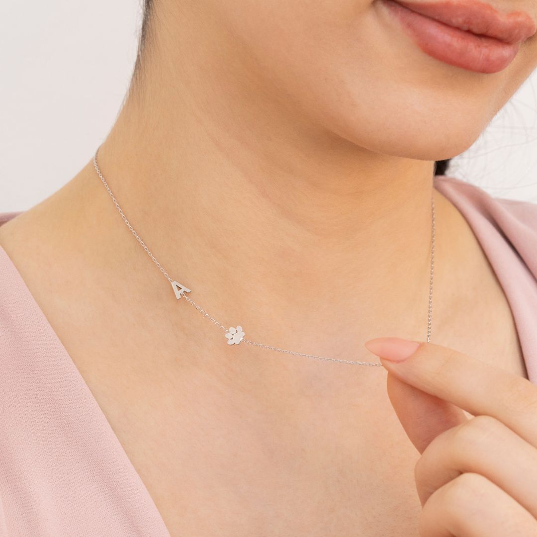 Sideways Paw Letter Necklace