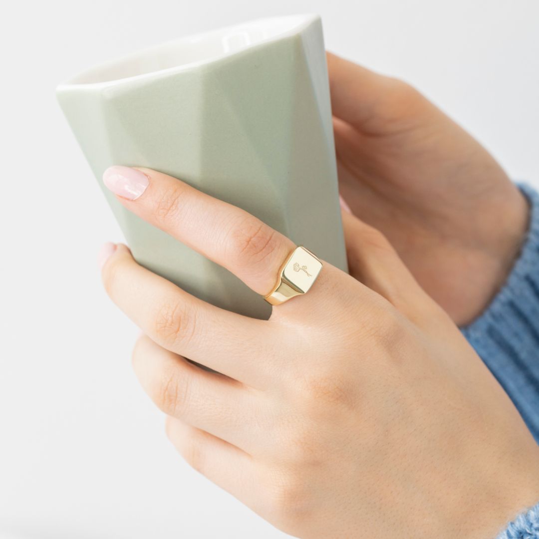 Birth Flower Signet Ring