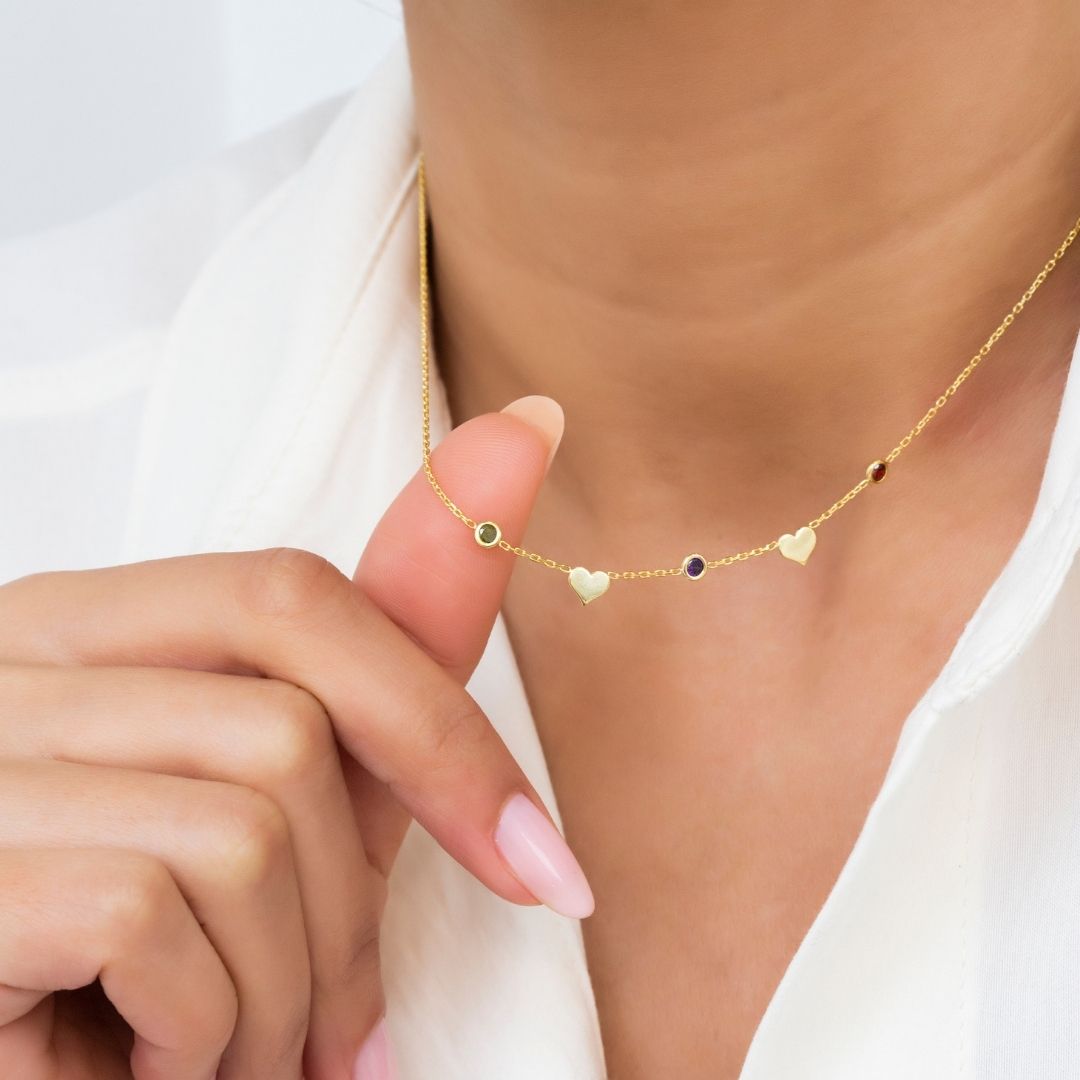 Birthstone necklace with two hearts