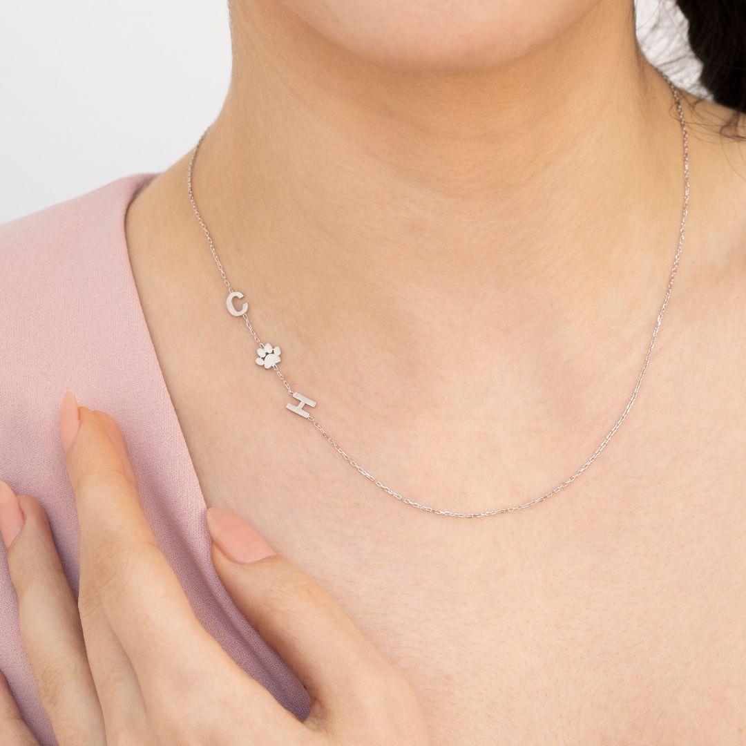Sideways Paw Letter Necklace