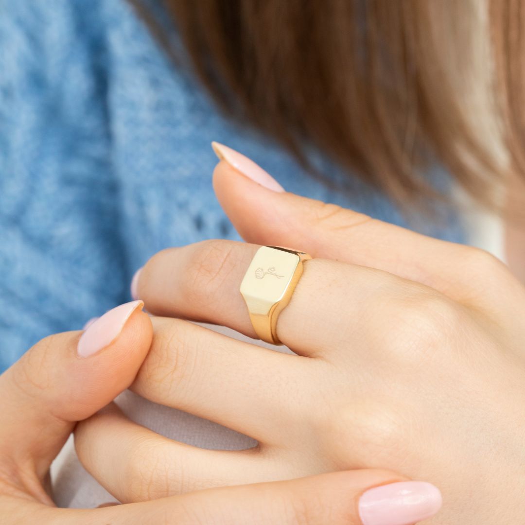 Birth Flower Signet Ring