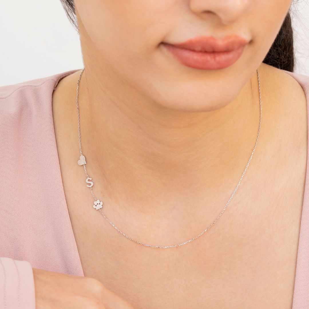 Sideways Paw Letter Necklace