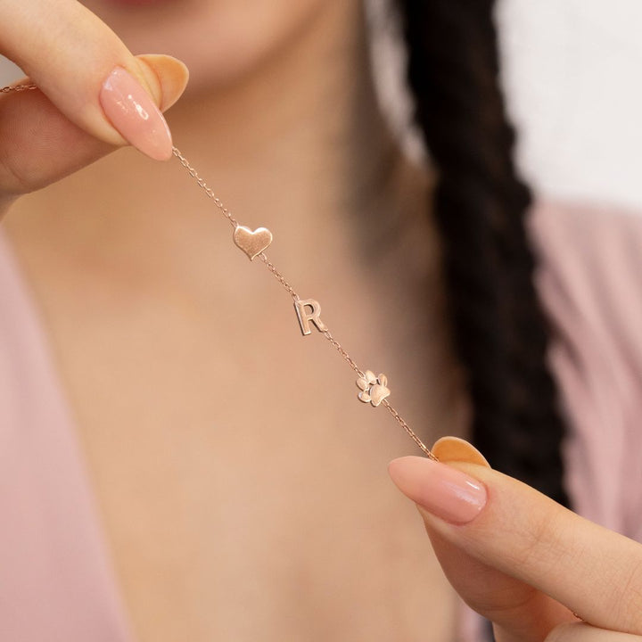 Sideways Paw Letter Necklace