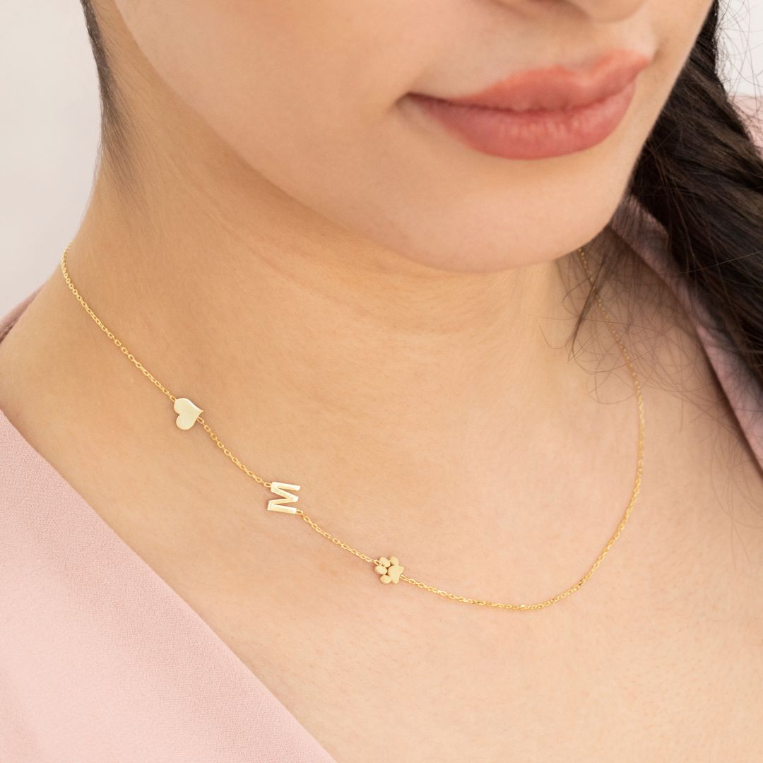 Sideways Paw Letter Necklace